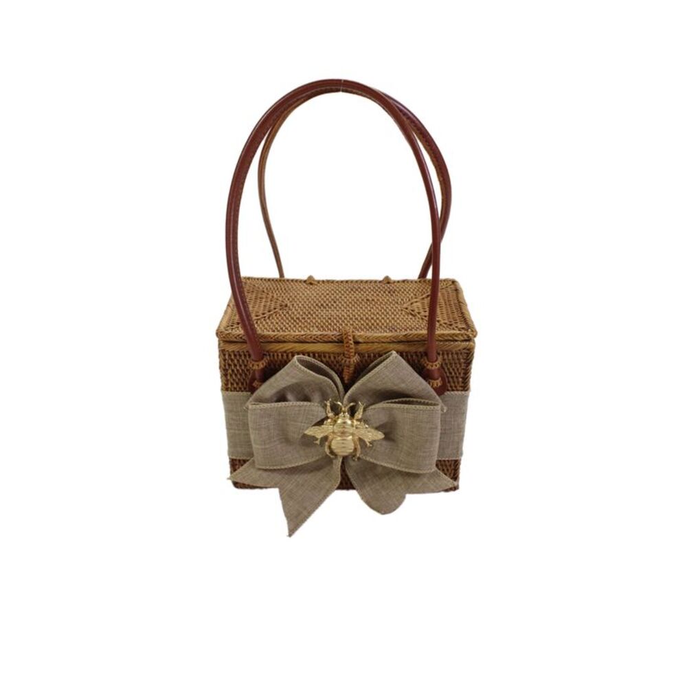 Lisi Lerch Womens Emory Linen Bow And Bee Shoulder Handbag Brown